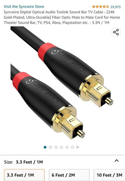 Gold-plated toslink cable for sale on Amazon with over 25000 reviews
