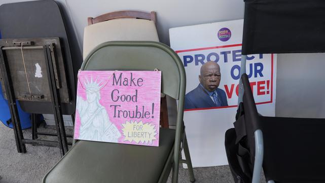 Make Good Trouble sign at Kingston NY MORE GOOD TROUBLE rally.