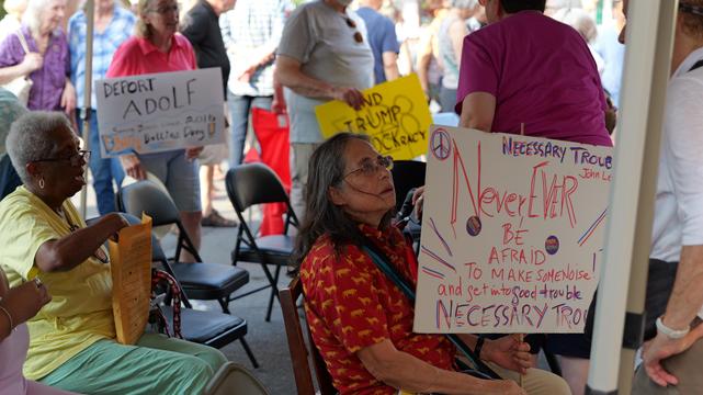Never Ever Be Afraid sign at Kingston NY MORE GOOD TROUBLE rally.