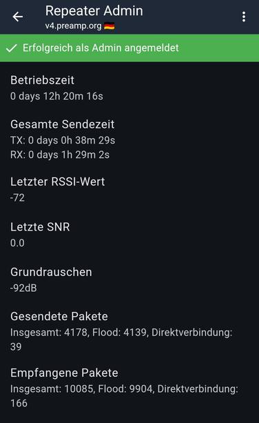 Screenshot vom Repeater-Status