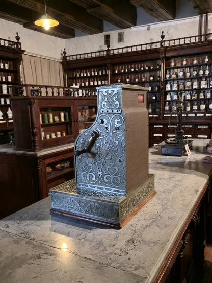 Steel cash register at Museum of the History of Lithuanian Medicine and Pharmacy