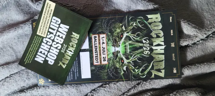 Rockharz-Ticket. Gültig vom 1. bis 4. Juli 2026 - dazu ein Versandkostengutschein für den Webshop.
