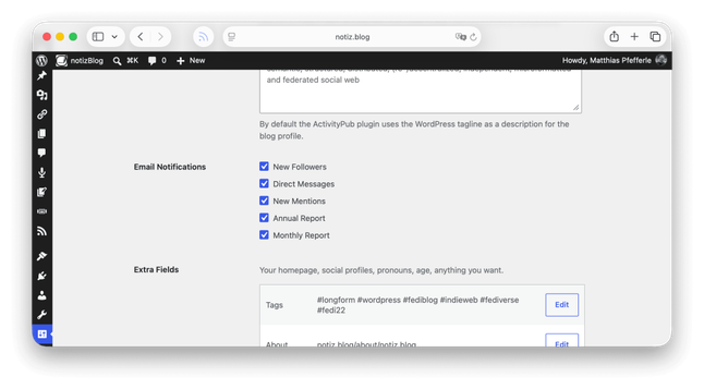 Screenshot of the E-Mail Notification settings in WP-Admin.