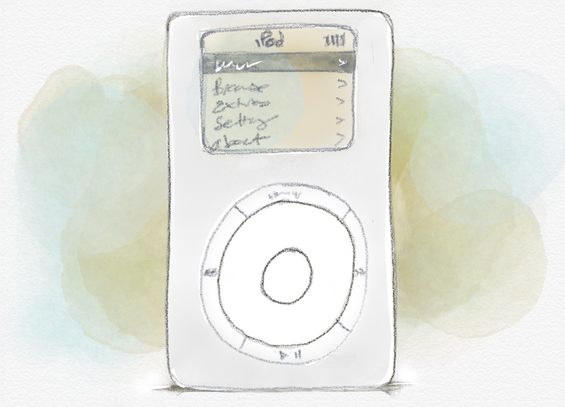 A sketch of an original white iPod done for Inktober 2026 under the prompt for "Relic". Defined as an object or article of religious significance from the past, and this seemed to me to fit the theme rather nicely. The background is done in a yellow and light blue watercolor wash, and the iPod itself is drawn with a pencil sketch. No line is straight, it nearly looks like a small child drew it, but hey... it's mine and I drew it myself. Hope you are having a great day two.