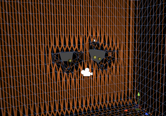 The CSG in effect, I had shot some missiles into my test mesh and it defomred correctly. Not performantly.. but correctly. Its just some holes blasted through a thick wall with lots of orange lines for debugging
