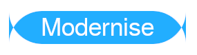 A button that reads "Modernise". The corners have been rounded so much that the rounded corners are overlapping with each other, and leaving an unsightly fishtail on each side of the button.