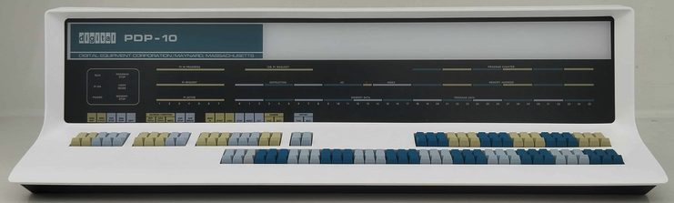 The PiDP-10, a scale replica of the KA10 operator console front panel.