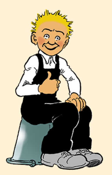 Oor Wullie on his bucket ge’in the thumbs up. Advocate o’ mince n’ tatties.