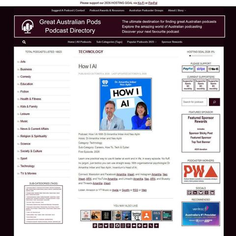 How I AI With Dr Amantha Imber And Neo Aplin   
Screenshot of the podcast listing on the Great Australian Pods website