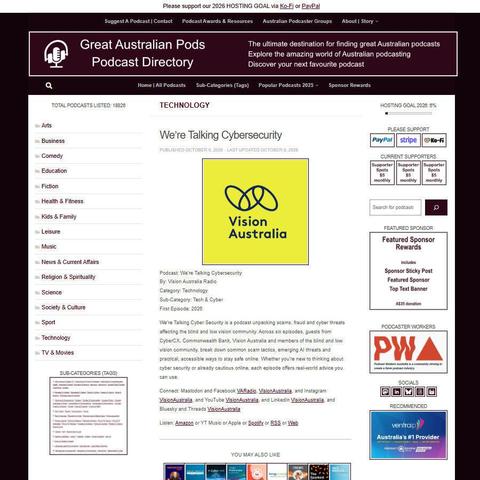 We're Talking Cybersecurity   
Screenshot of the podcast listing on the Great Australian Pods website
