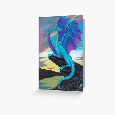 My brightly coloured drawing of a dragon on a greetings card.