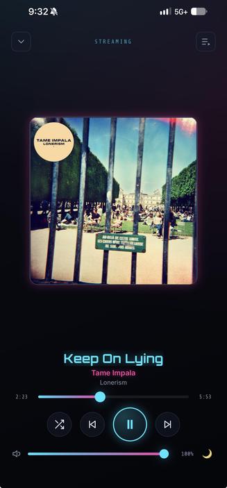Veilamp for iOS playing Keep on Lying by Tame Impala