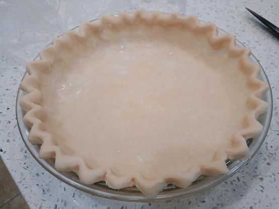 Pie crust number one, in a glass pie dish