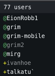 A screen shot of gamja showing that I have 4 distinct clients connected to libera.chat.