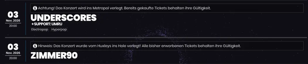 screenshot of hole-berlin.de showing underscores and zimmer90 playing on the same date at the same time (originally planned for the same location)