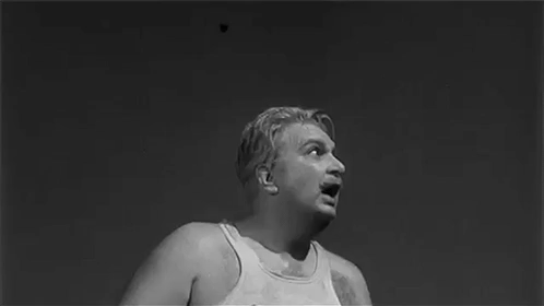 Animated gif of a monstrous, no doubt radioactive, giant crab claw grabbing a hapless human by the neck.
From the infamous Roger Corman film "Attack of the Crab Monsters" (1957).