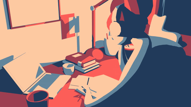 Animated WIP of a cellshaded 3d-scene homage of the famous lo-fi girl illustration: a person is studying in a cosy room at night.