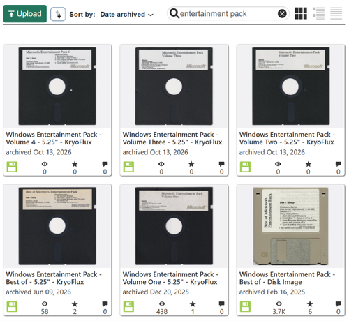 My collection of 5.25inch Entertainment Pack floppy disks on the Internet Archive.