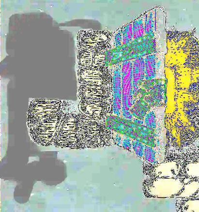 a contrast image showing dark grey (meaning a subtle color difference) where parts of an image were duplicated to 'clean' an area to prep for new art.