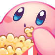 A partially-cropped drawing of Kirby (the spherical pink creature) eating popcorn.