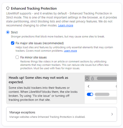 Enhanced tracking protection box in firefox