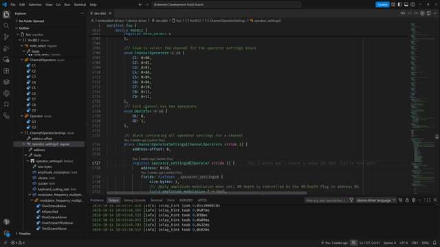 Vscode window showing going through references using the LSP for device-driver