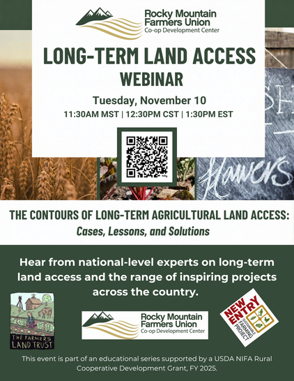 flyer with QR code. Date: November 10th, 11:30am MST, https://rmfu.org/co-opevent-LTLA/