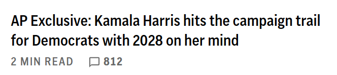 AP Exclusive: Kamala Harris hits the campaign trail
for Democrats with 2028 on her mind
2 MIN READ

812