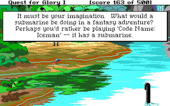 The submarine Easter egg from Quest For Glory I EGA