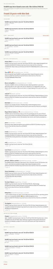 Screenshot: twenty-four links to Liam's post, found by Firefox extended with 'pre-check page shares'