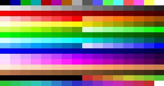 a 256 color palette consiting of 16 ega colors, 16 grays, rows of different colors, some more represented than others.