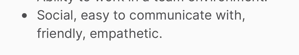One of the « what we’re looking for » points: « social, easy to communicate with, empathetic »