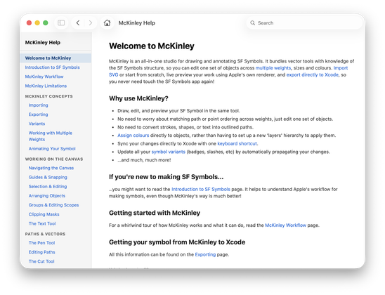 A screenshot of the McKinley user manual, Welcome page, rendered in Apple Tips app. The text of the page can be found on the McKinley website at https://mckinleysymbols.com/docs/welcome