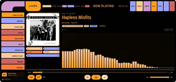 Screenshot of Veilamp showing Hapless Misfits by Reagan Youth playing.
