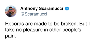 Anthony Scaramucci, Trump's previous record holder for shortest-serving press secretary, posts this after Katie Zacharia lasted half as long: "Records are made to be broken. But I take no pleasure in other people's pain."
