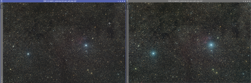Screenshot of two images of the night sky side by side, they look almost identical