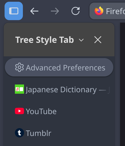 firefox nova tree style tab sidebar that has a "Tree Style Tab" header that can't be turned off and takes the space of roughly 4 tabs
