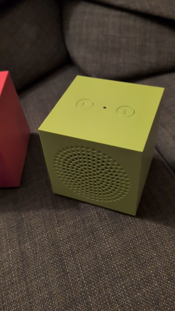 A demonstration of me short and long pressing the two buttons on the speakers, to get the startup, Bluetooth connect, and Bluetooth disconnect sounds.