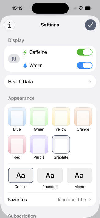 New theme picker with graphite selected.
