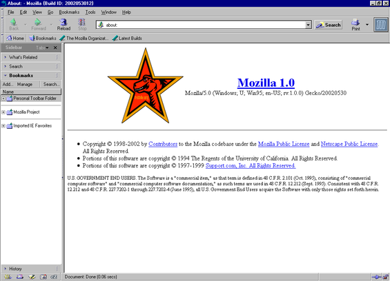 A screenshot of Mozilla 1.0.