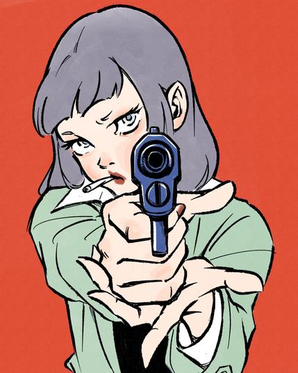 An illustration of Mia Wallace from Pulp Fiction.