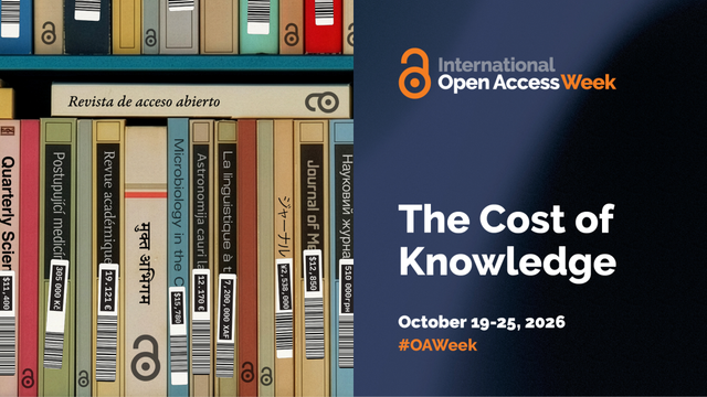 A photo of books with the titles "International Open Access Week" and "The Cost of Knowledge".