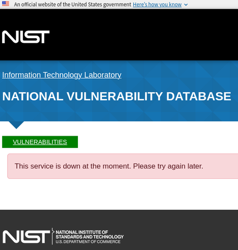 Screenshot of the NIST website saying "This service is down at the moment. Please try again later."