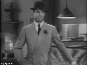 A clip of Cary Grant from a black and white movie. He has an exasperated look on his face and is motioning towards the door with one arm while saying “Get out.”