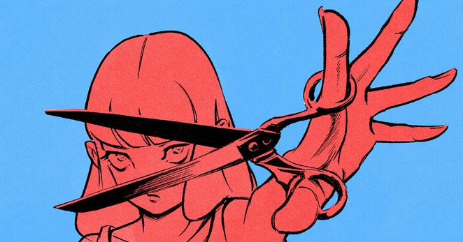 An illustration of Marianne holding a pair of scissors, inspired by Jean-Luc Godard’s film Pierrot le Fou.