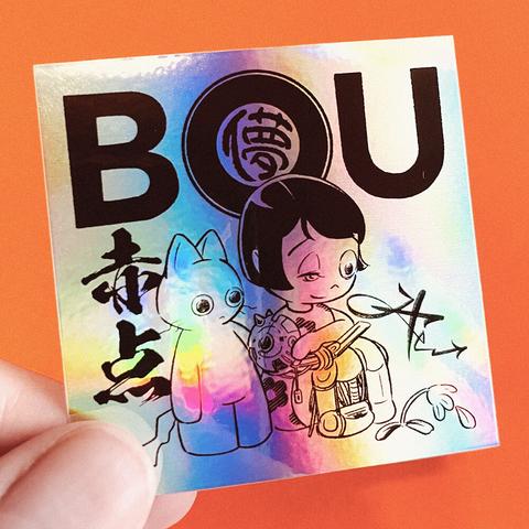 Product image of a holographic sticker featuring original artwork inspired by the manga "儚 - BOU -" by Akaten Imai.
