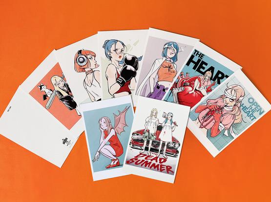 Product image showing a collection of postcards featuring original illustrations by Akaten Imai.