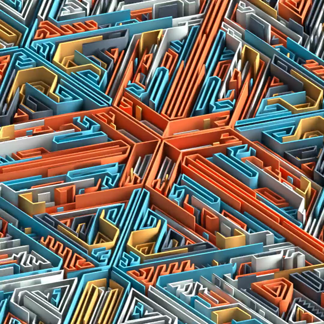 a looping animation of colorful walls expanding outward with 3-way mirror symmetry
