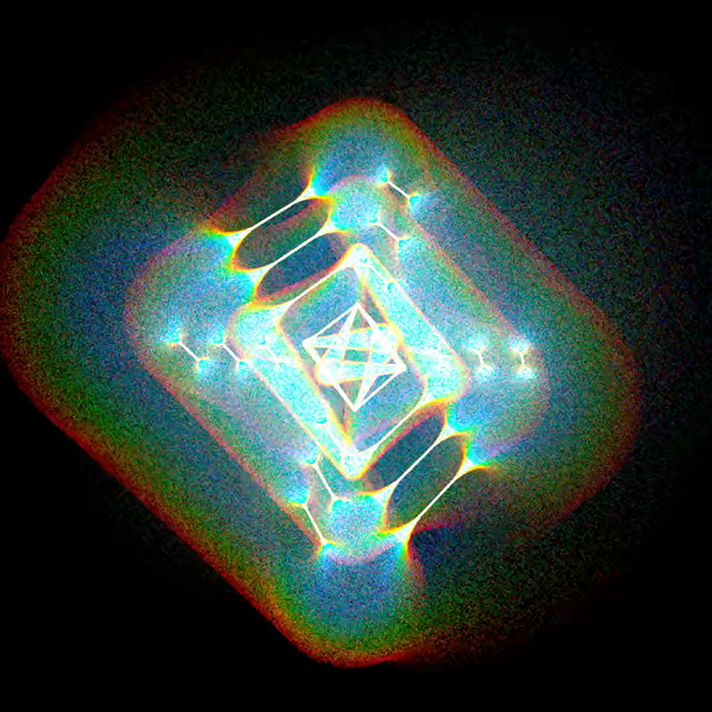 a looping animation simulating depth of field that uses only colored points.